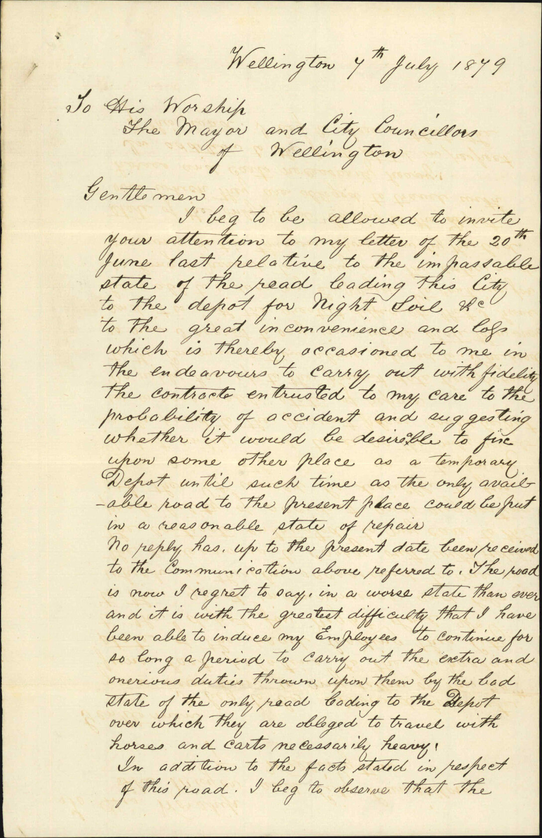 Re condition of road leading to night-soil depot - Charles McKirdy