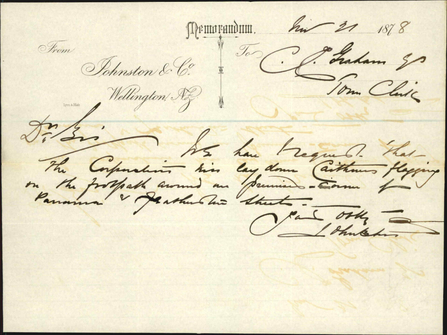 Asking for pavement, corner Panama and Arthur Streets - Johnston and Co