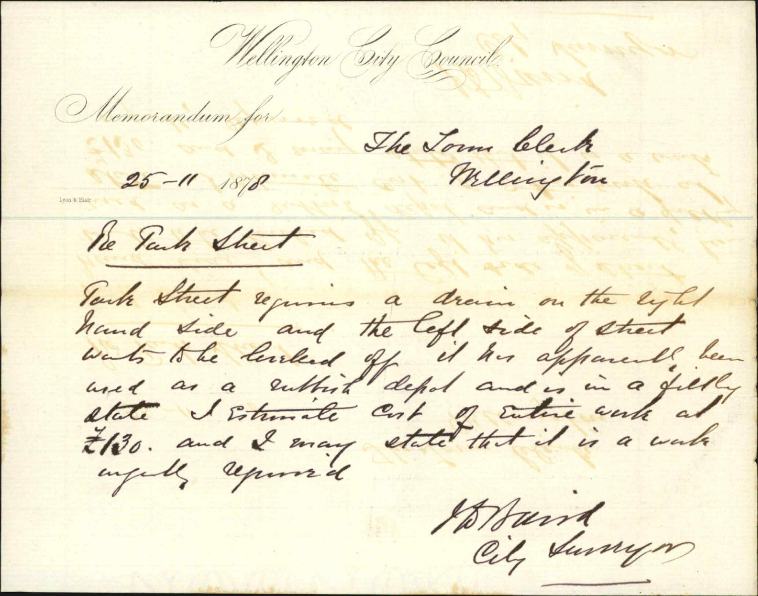 Re memo to Town Clerk re Park Street - J J Baird (City Surveyor)