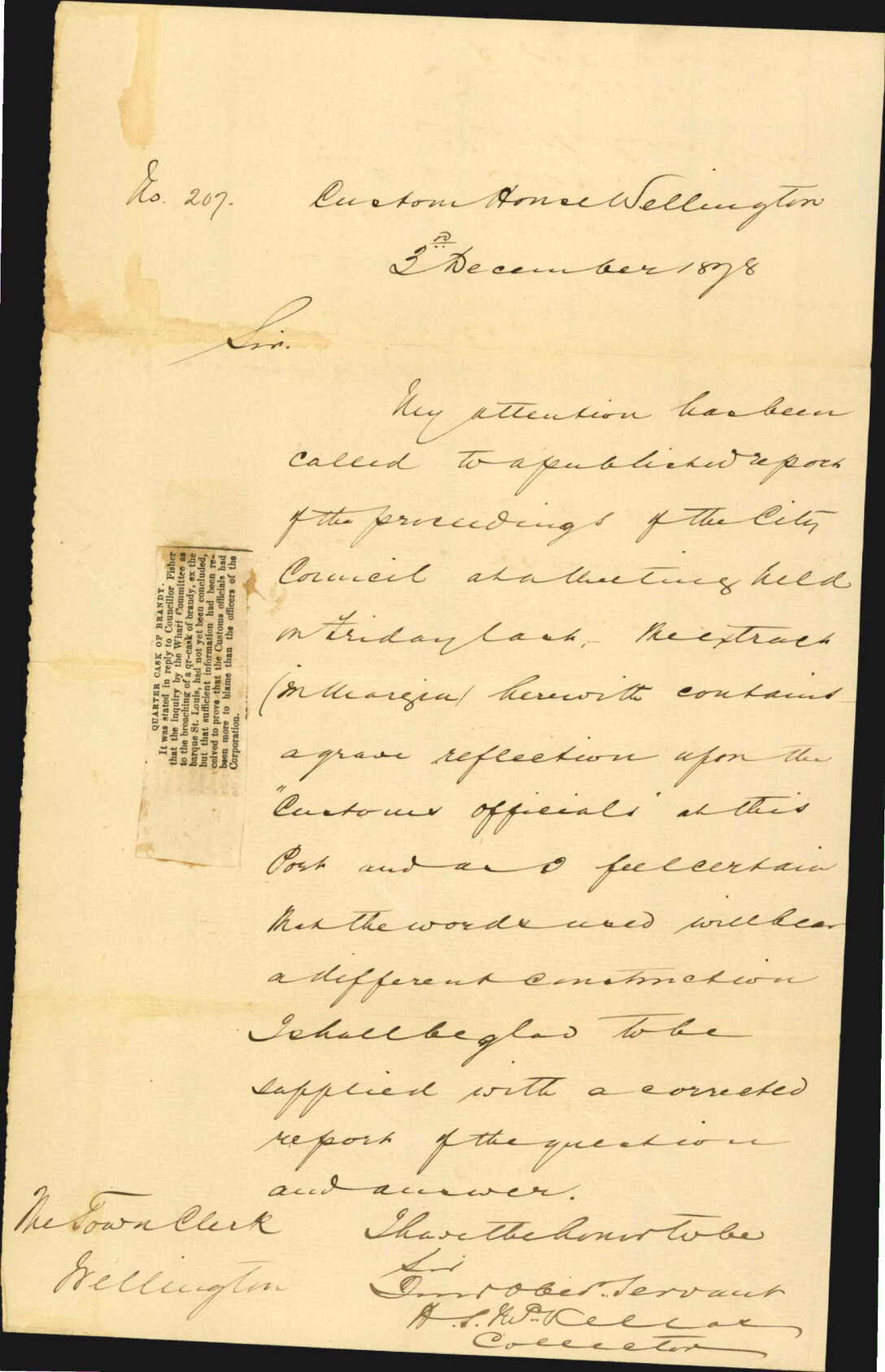 Re proceedings re broaching of quarter cask of brandy ex barque St Louis - Customs Department
