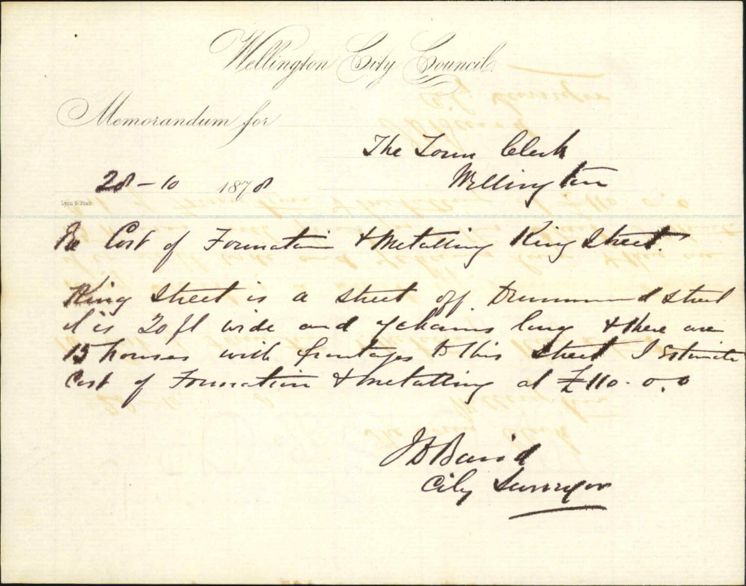 Re memo to Town Clerk re cost of forming and metalling King Street - J J Baird (City Surveyor)