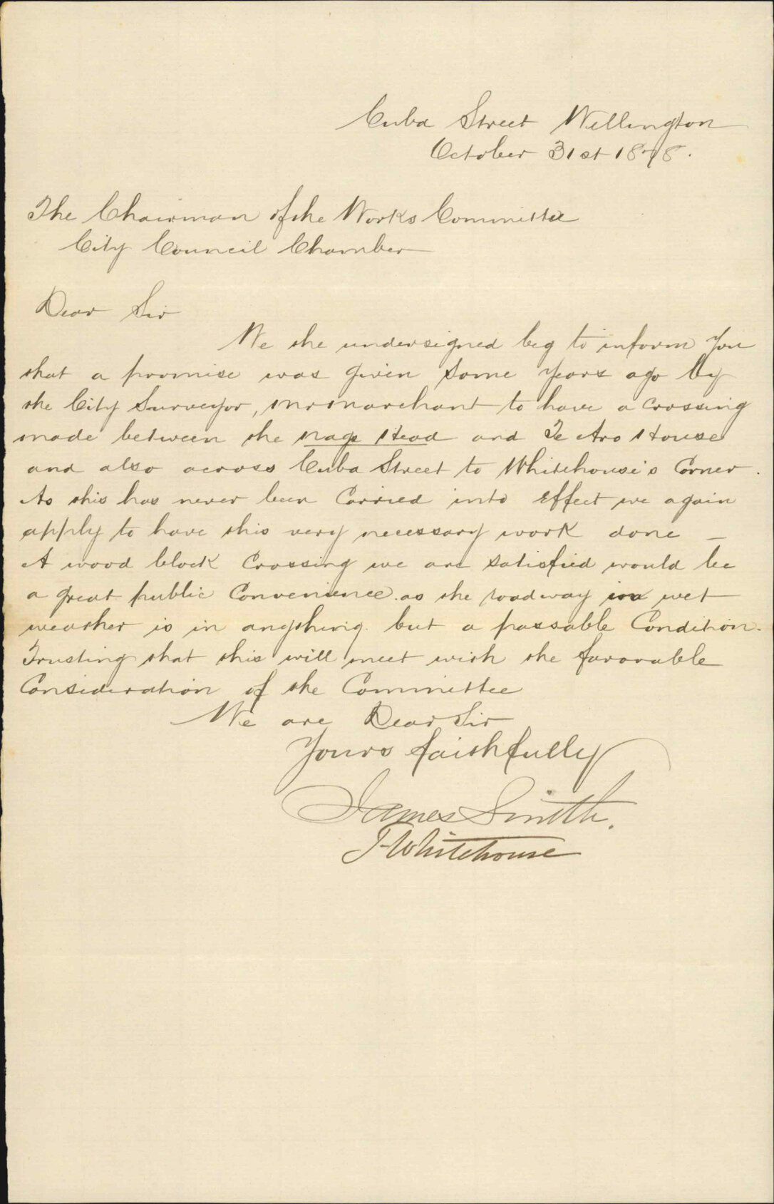 Re application for crossing - James Smith; T Whitehouse