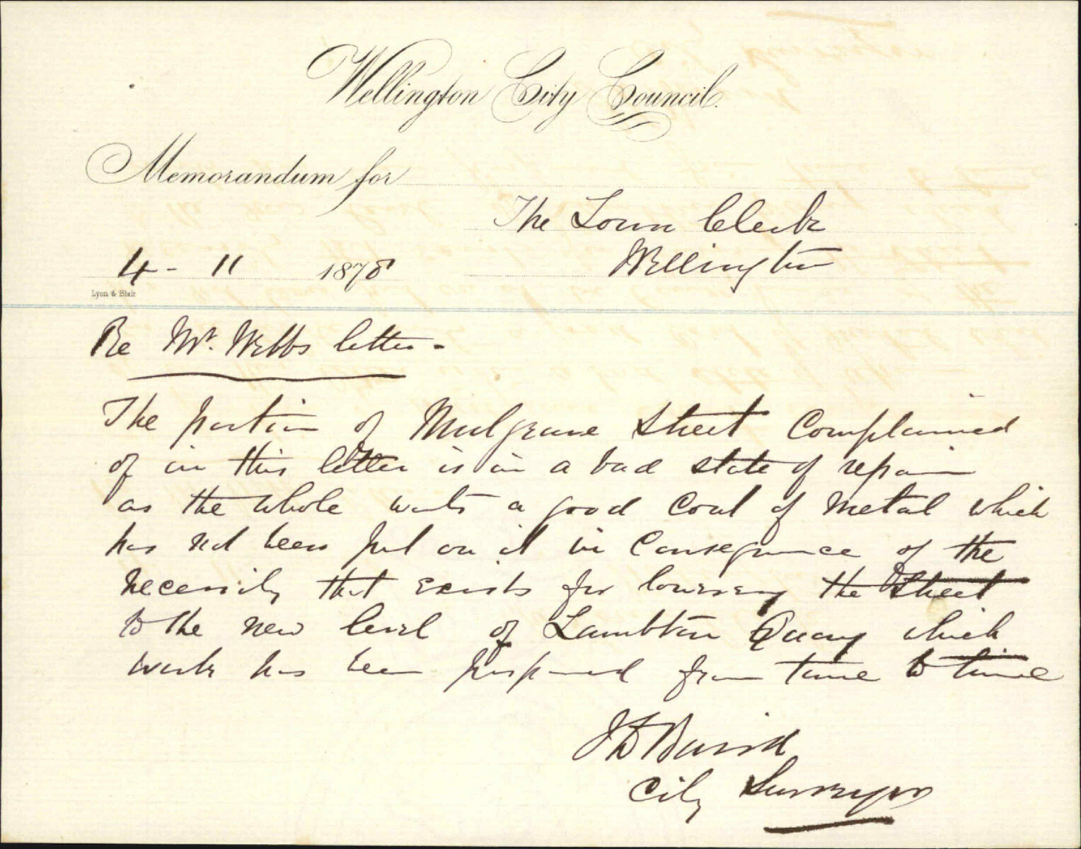 Re memo to Town Clerk re Mr Webb's letter, metalling Mulgrave Street - J J Baird (City Surveyor)