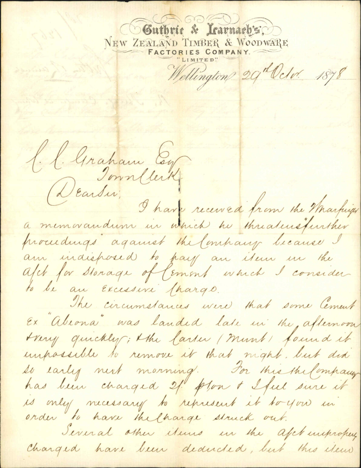 Re excessive storage charge at wharf - Henry Wright (Guthrie and Larnachs)