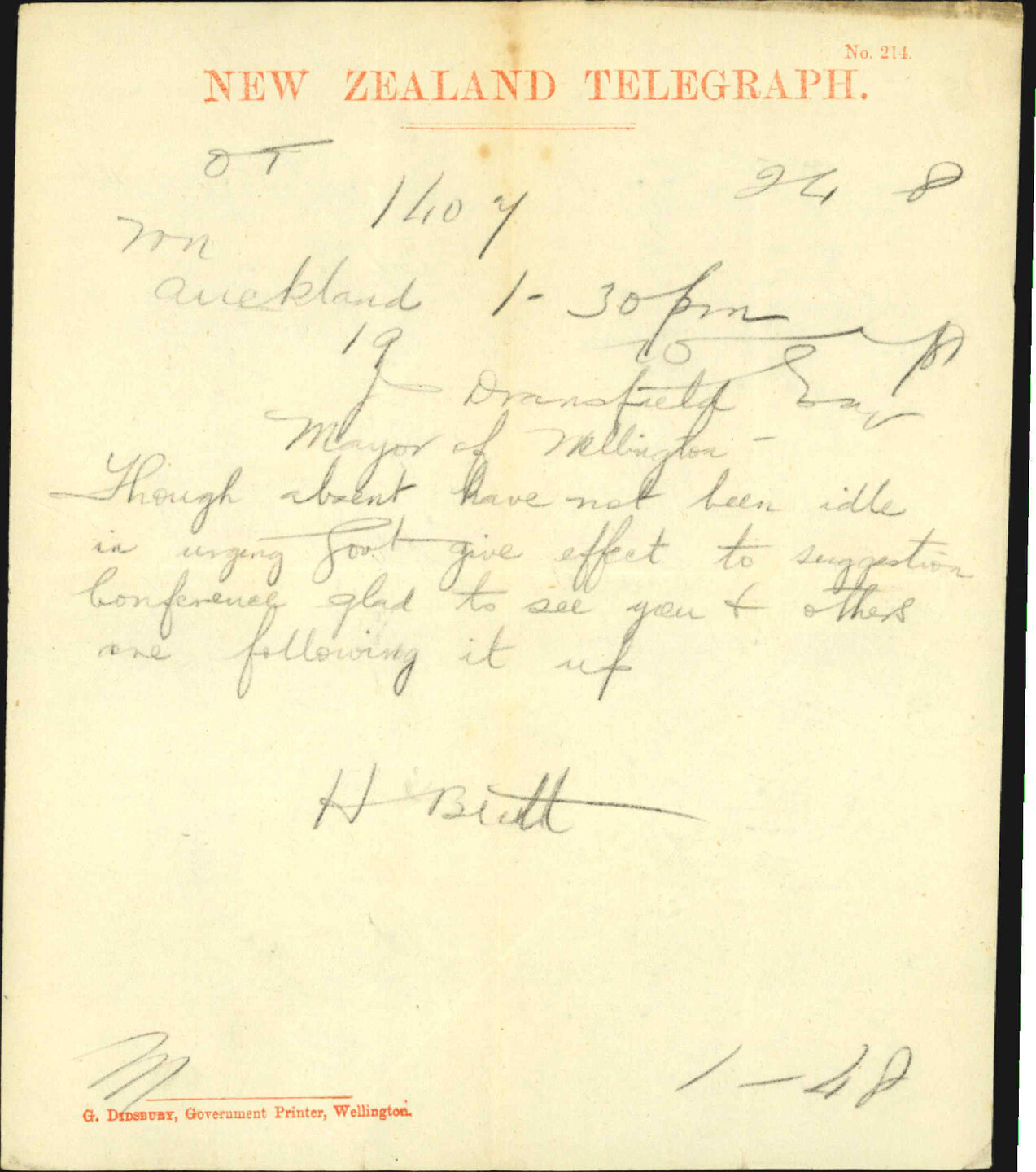 Re Municipal Conference - Mayor, Auckland