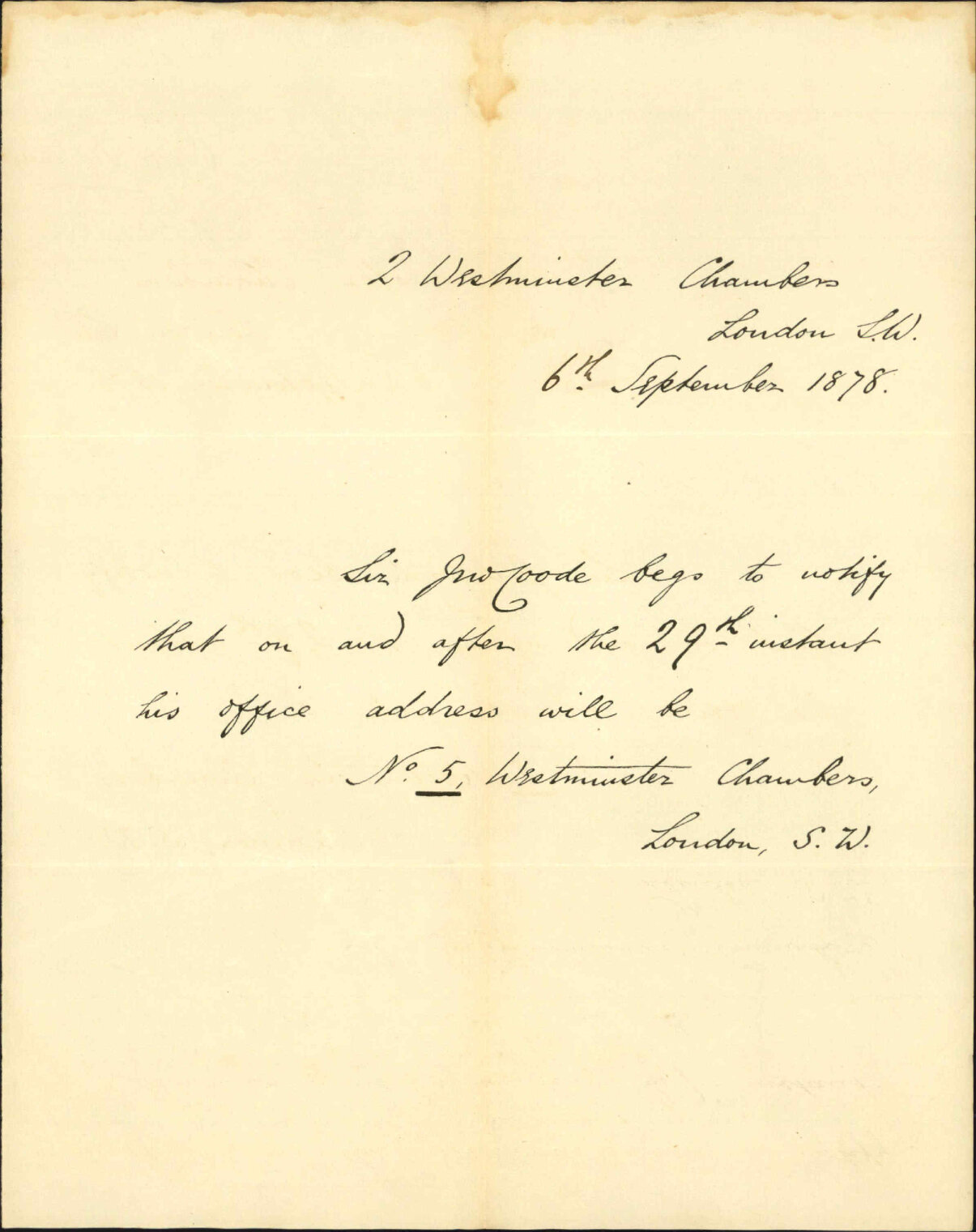 Re new London address - Sir John Coode