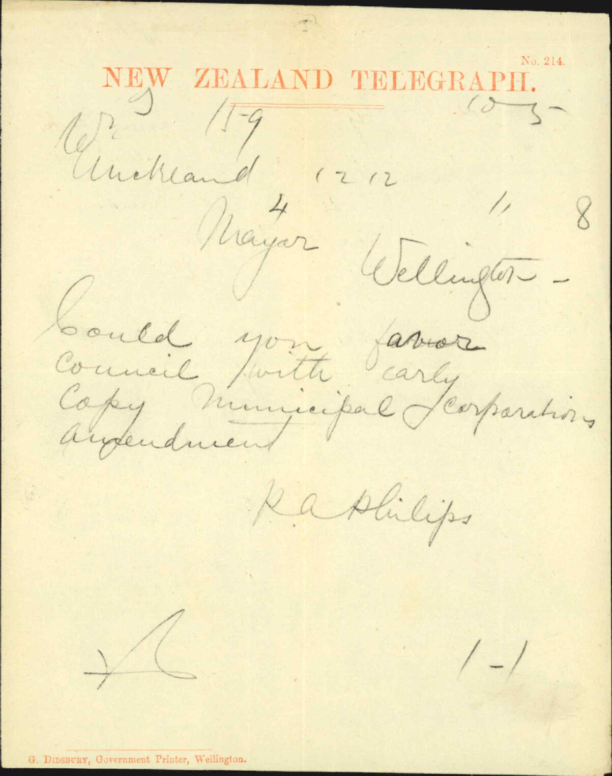 Re Municipal Corporations Amendment - Town Clerk, Auckland