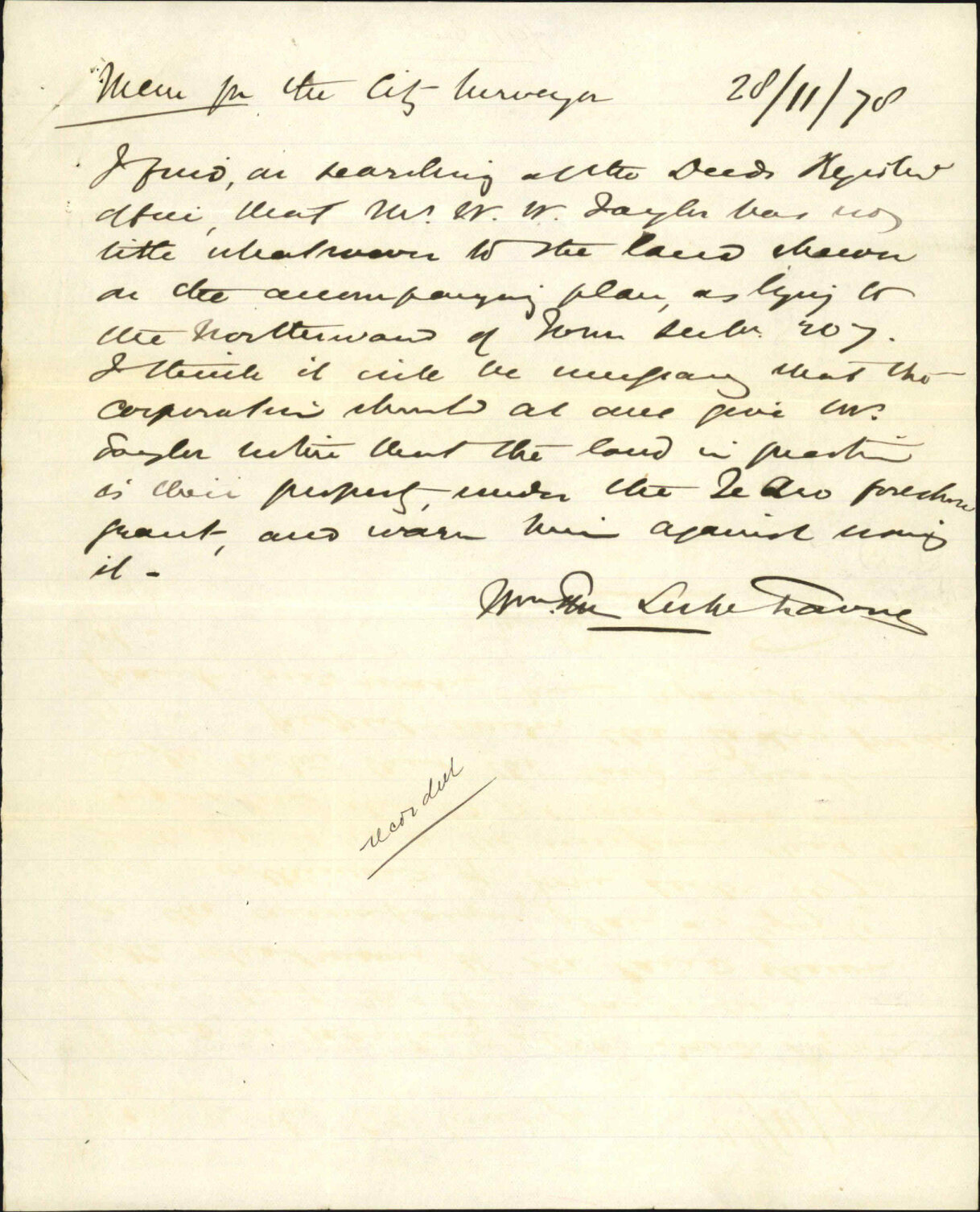 (1) Memo to City Surveyor re encroachment on Te Aro foreshore - City Solicitor (2) Memo to Town Clerk re encroachment on Te Aro foreshore - J J Baird (City Surveyor)
