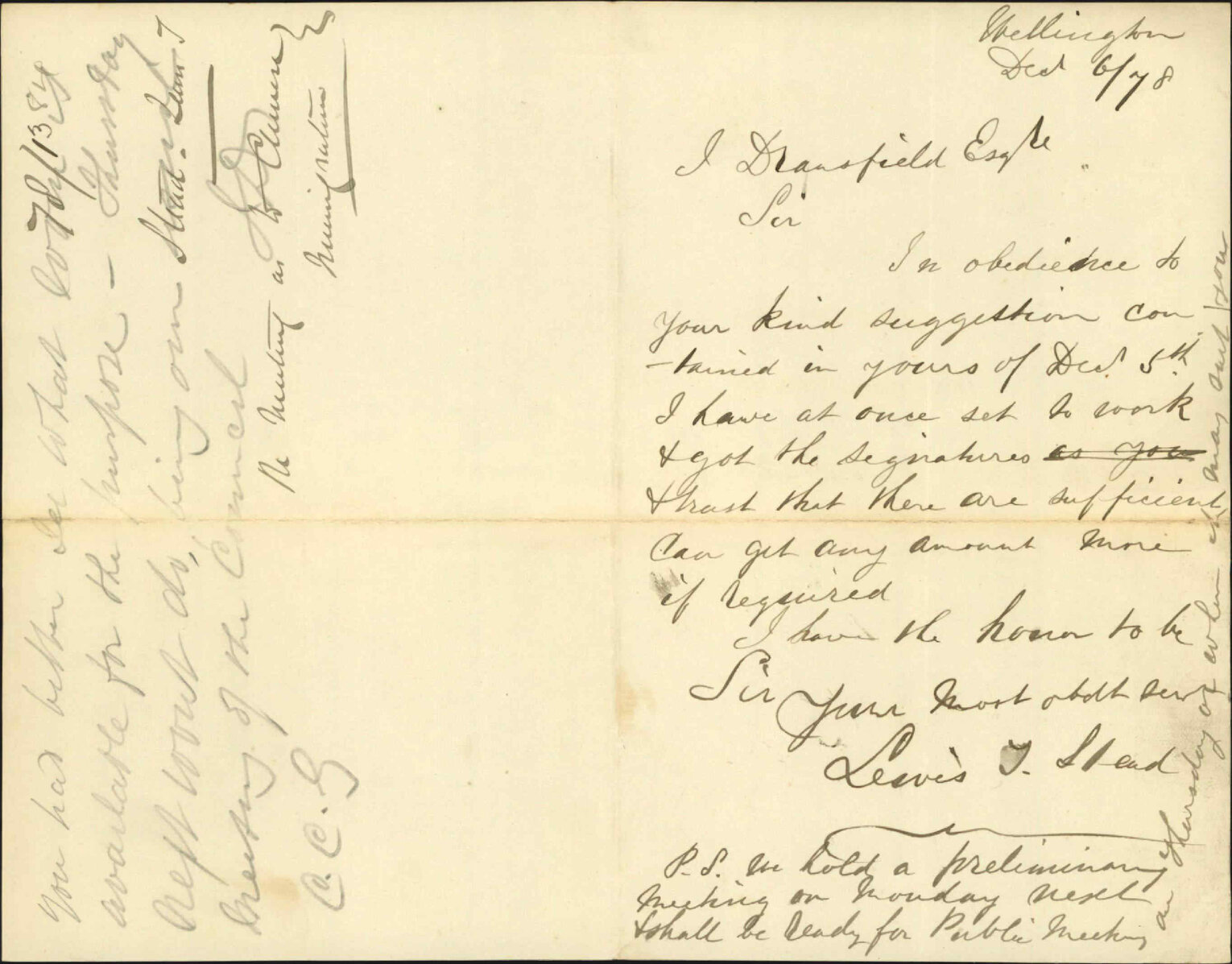 Re meeting as to Chinese immigration - Lewis J Stead
