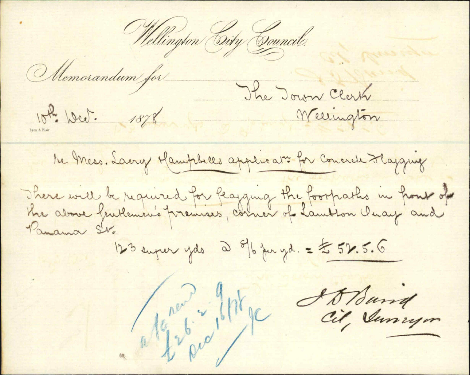 Re memo to Town Clerk re Messrs Laery and Hampbell's application for concrete flagging - J J Baird (City Surveyor)