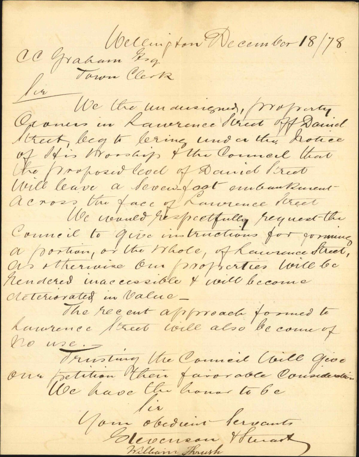 Re proposed level of Daniell Street - Stevenson and Stuart, William Thrush