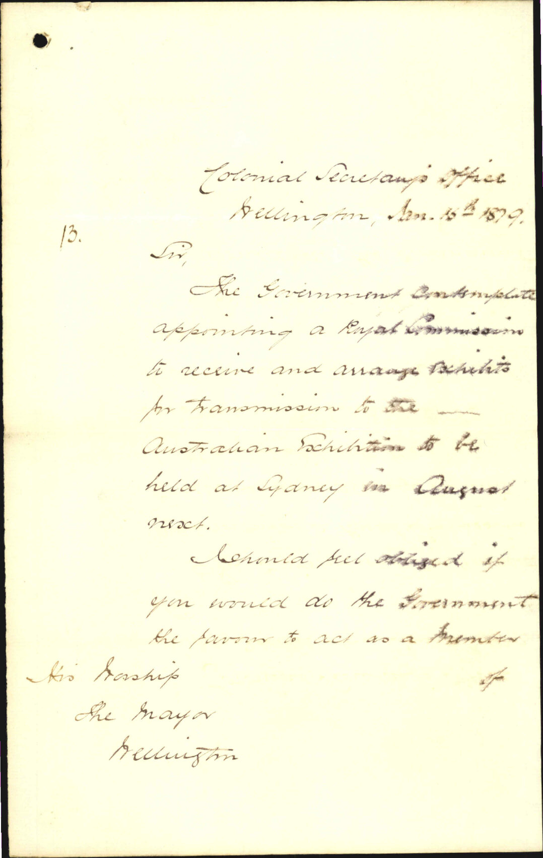 Re Royal Commission appointed to oversee Sydney exhibition exhibits - Colonial Secretary