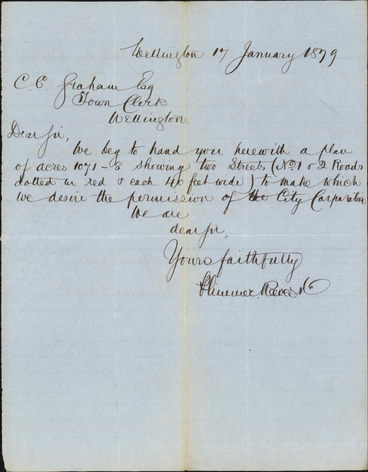 Re permission request to build two streets on Acres 1071-8 (Clarke and Clunie Streets) - P Reeves