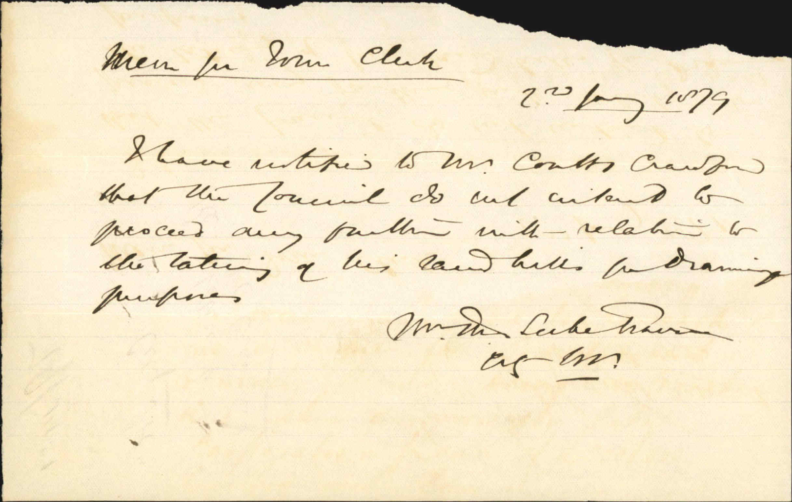 Memo to Town Clerk re notice to J C Crawford - City Solicitor