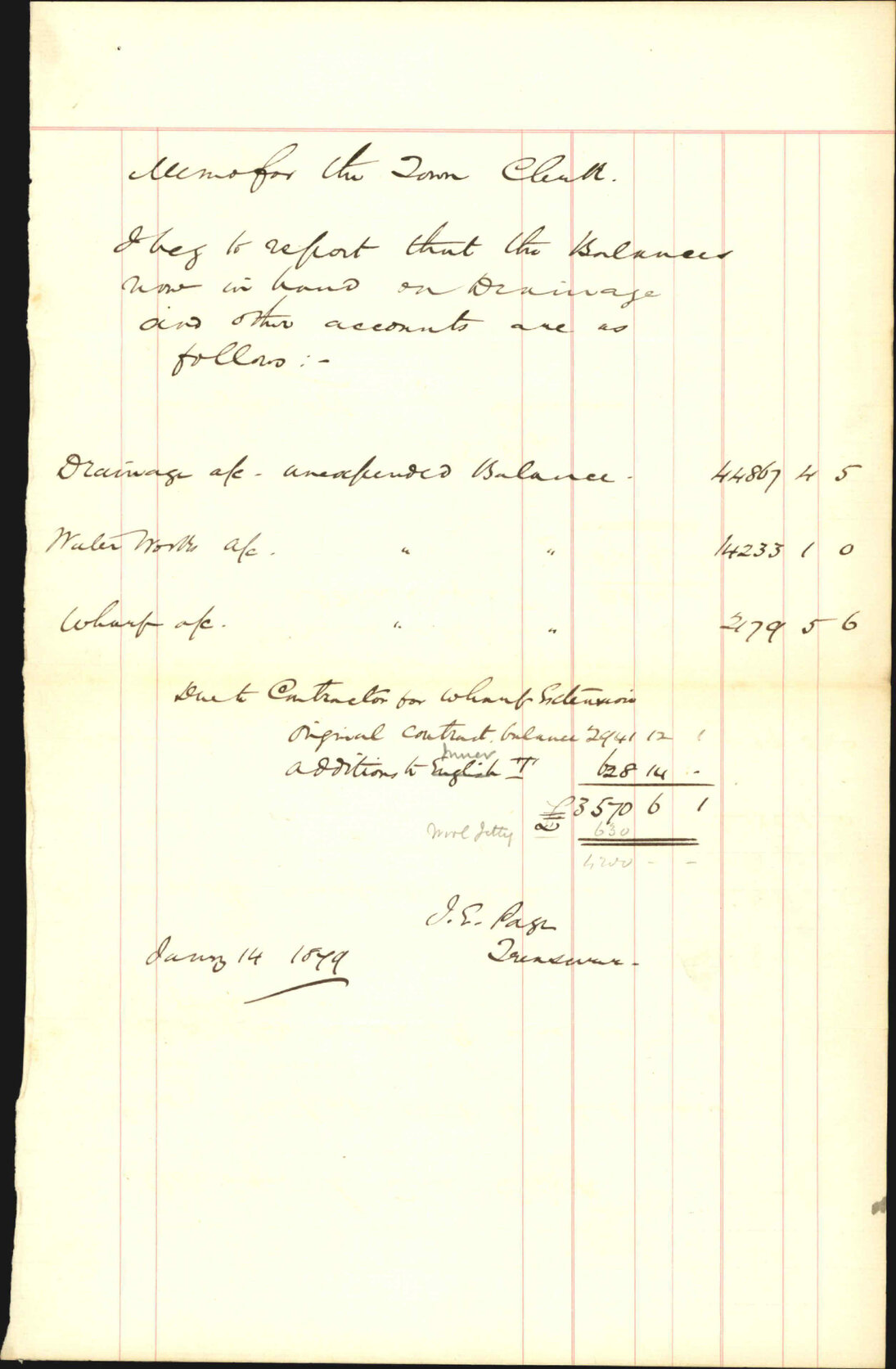 Re memo to Town Clerk re sundry additions to wharf - J J Baird (City Surveyor)
