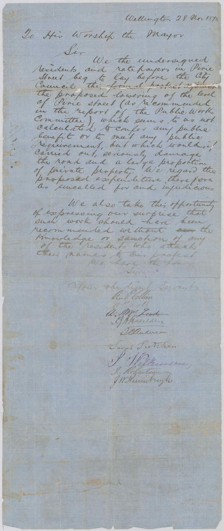 Re protest re lowering of Pirie Street level - residents, Pirie Street