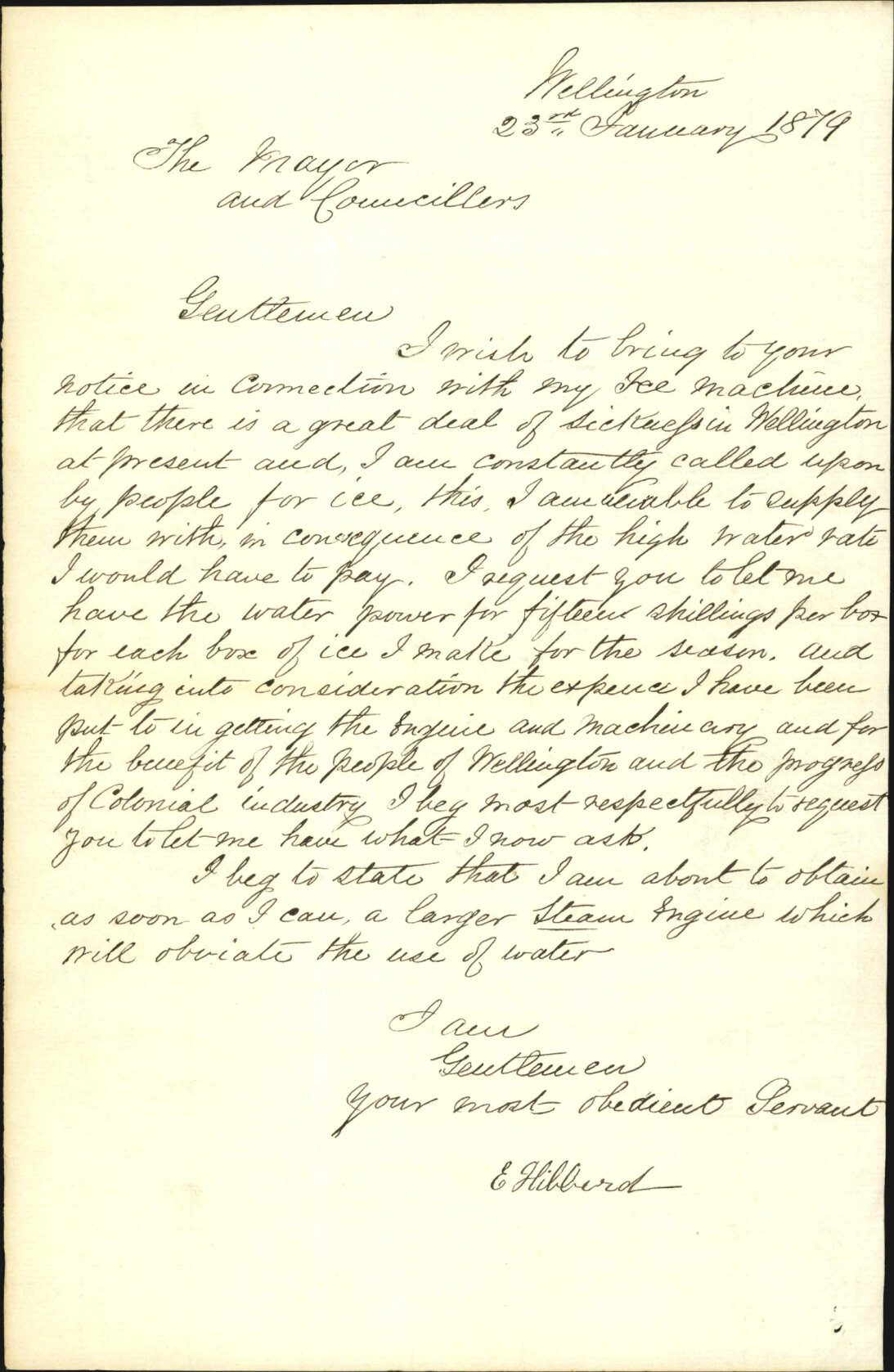 Re water supply, water rates, and ice machines - E Hibberd