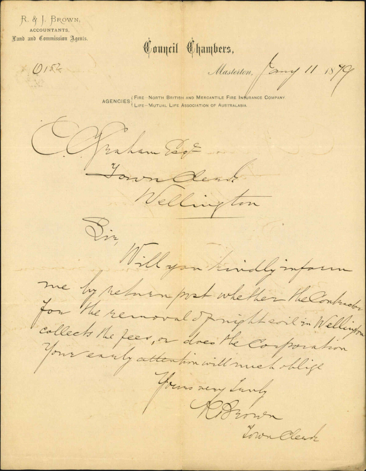 Re as to payment of fees for night-soil removal - R and J Brown