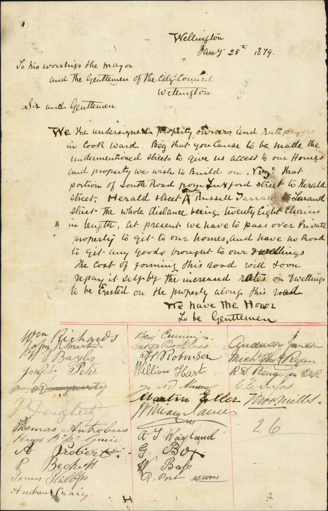 Petition re request that a road be constructed from Luxford Street to Herald Street, Mount Cook