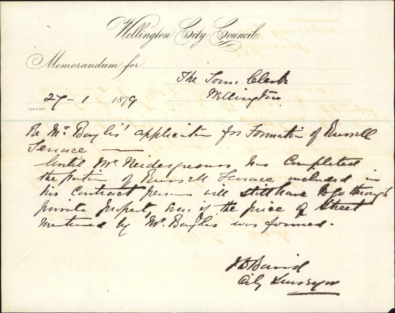 Re memo re application by Mr Baylis to form new road / terrace - City Surveyor