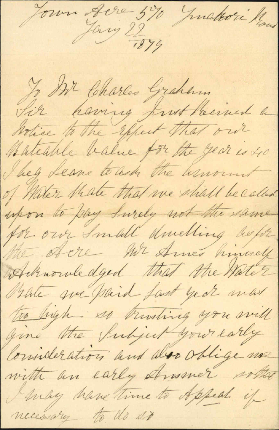 Re complaint re water rates being too high - Henry Simmons