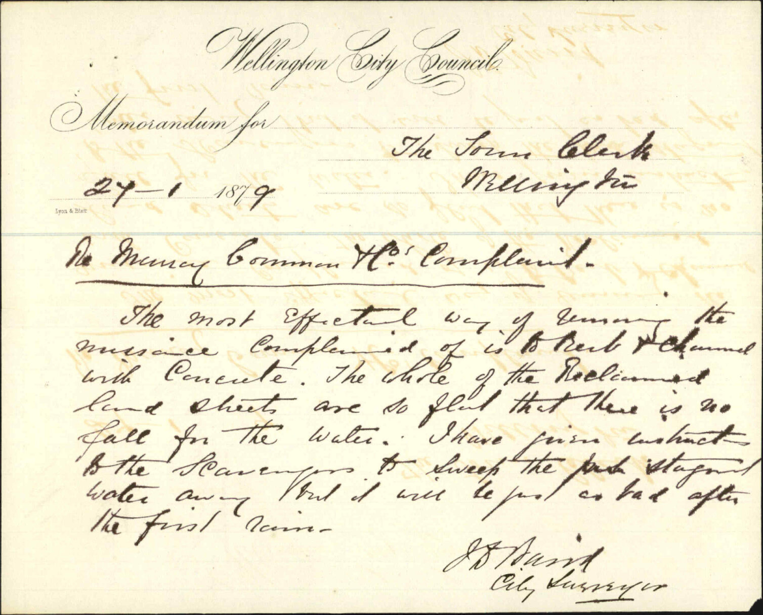 Re memo re complaint from Murray, Common and Co, Wool Merchants