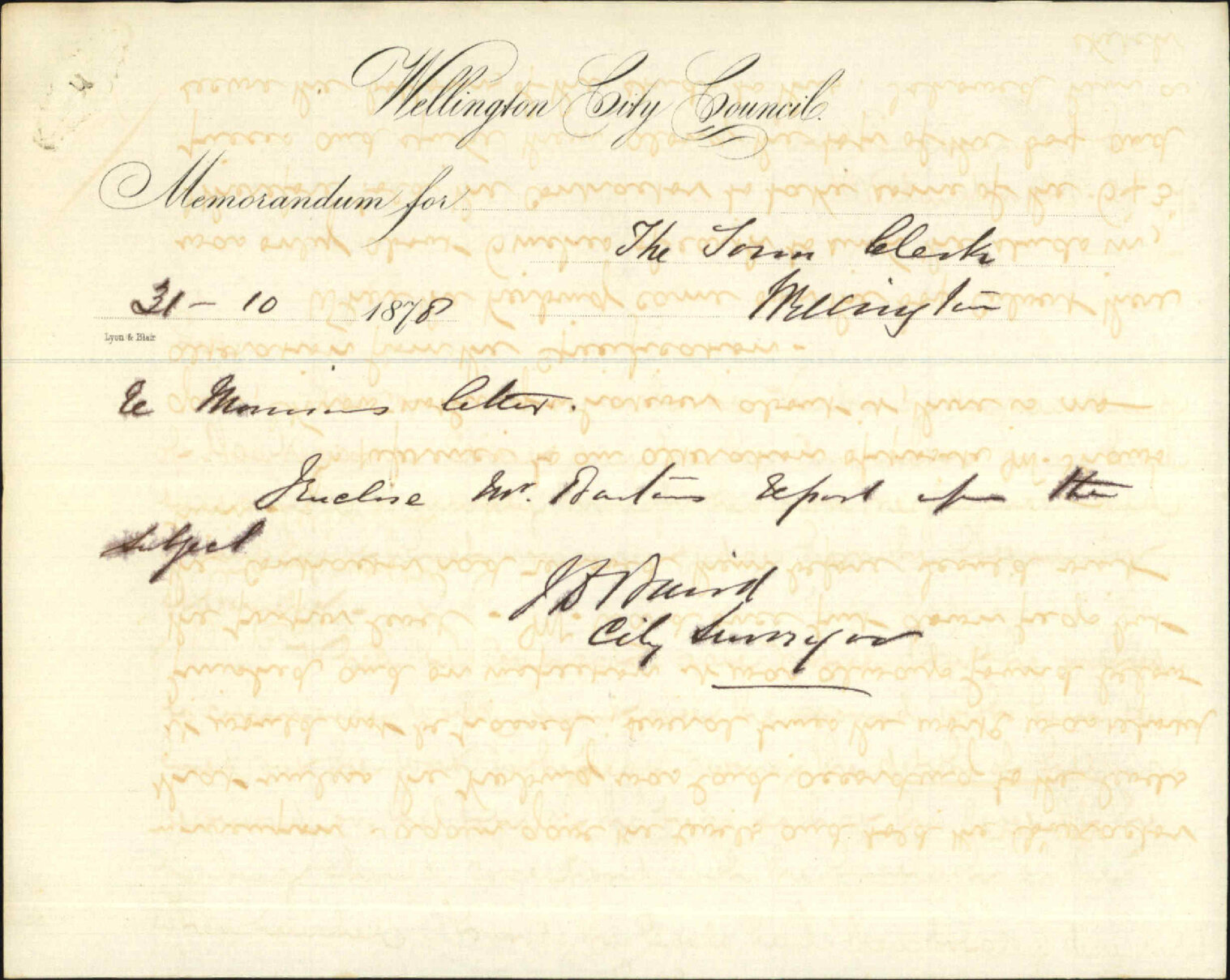 Re memo to Town Clerk, and enclosed report from Assistant Surveyor on Hawkestone Street contract - J J Baird (City Surveyor)