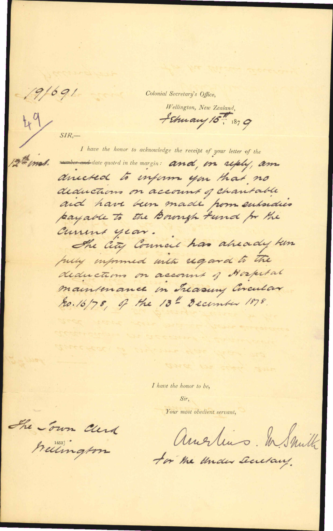 Re informing Council of charitable aid situation - Smith - Colonial Secretary's Office
