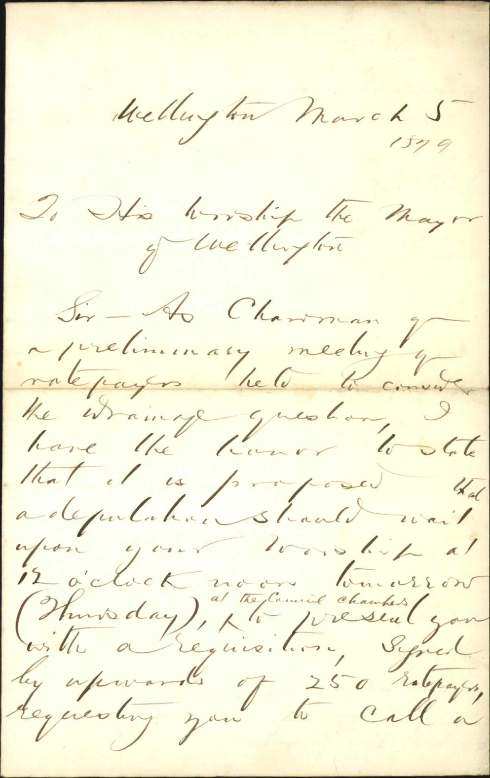 Re informing Mayor of a deputation which will request the calling of a public meeting to discuss the Council's drainage scheme - Truman