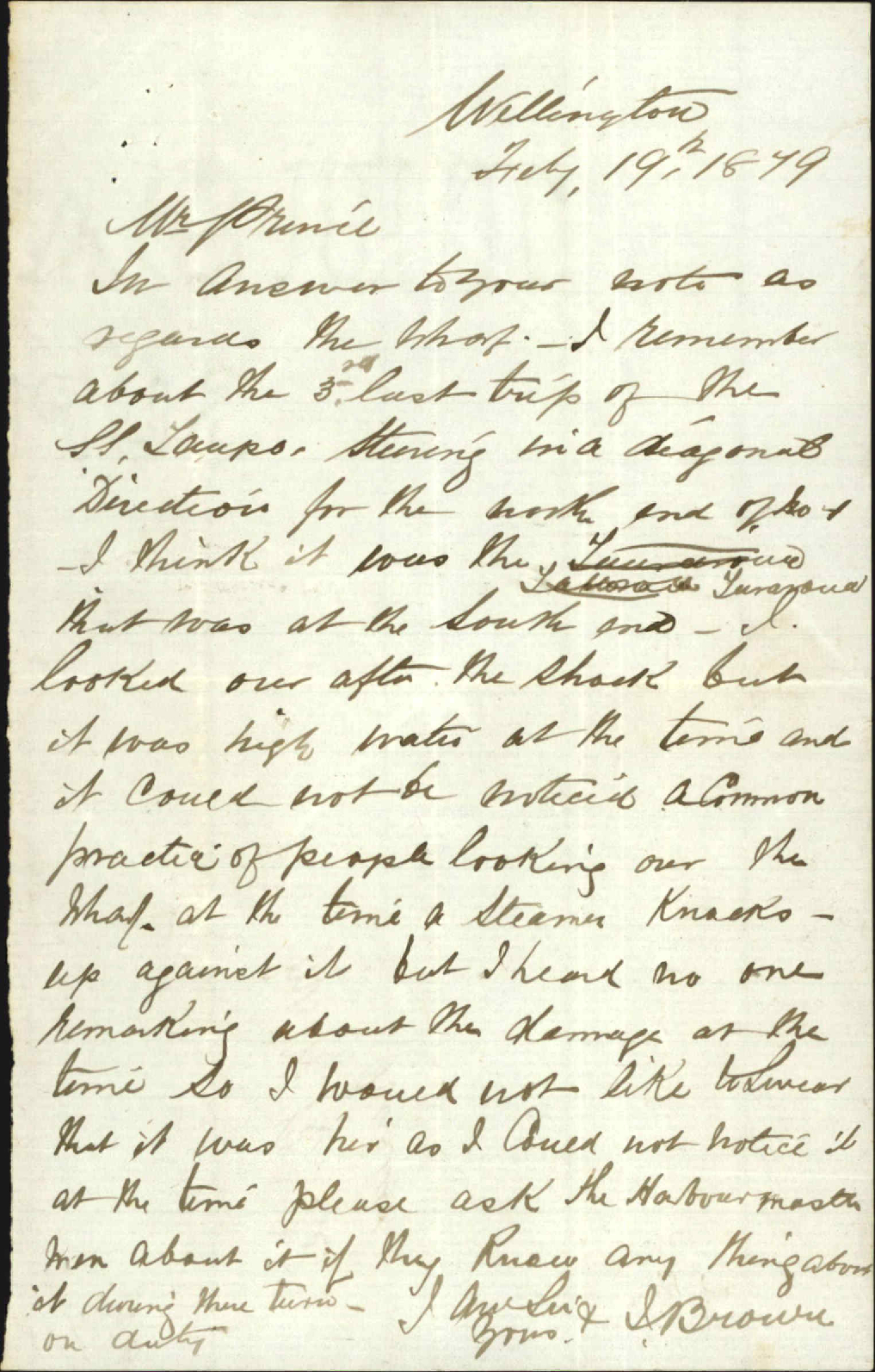 Re memo and letter from Mr Brown re damage caused to Queens Wharf due to ramming by ship (possibly the SS Tampo?) - City Surveyor