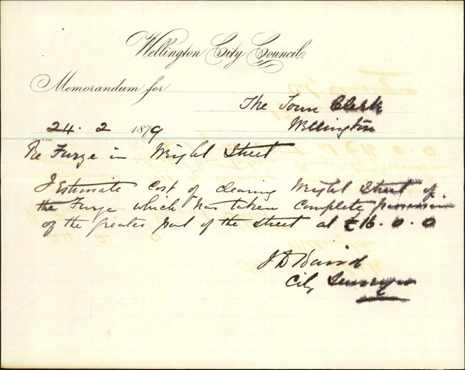 Re estimate of cleaning Wright Street - City Surveyor
