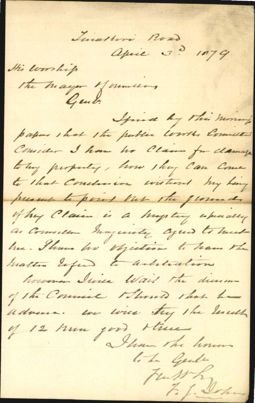 Re claim for damages to his premises - J G Johns
