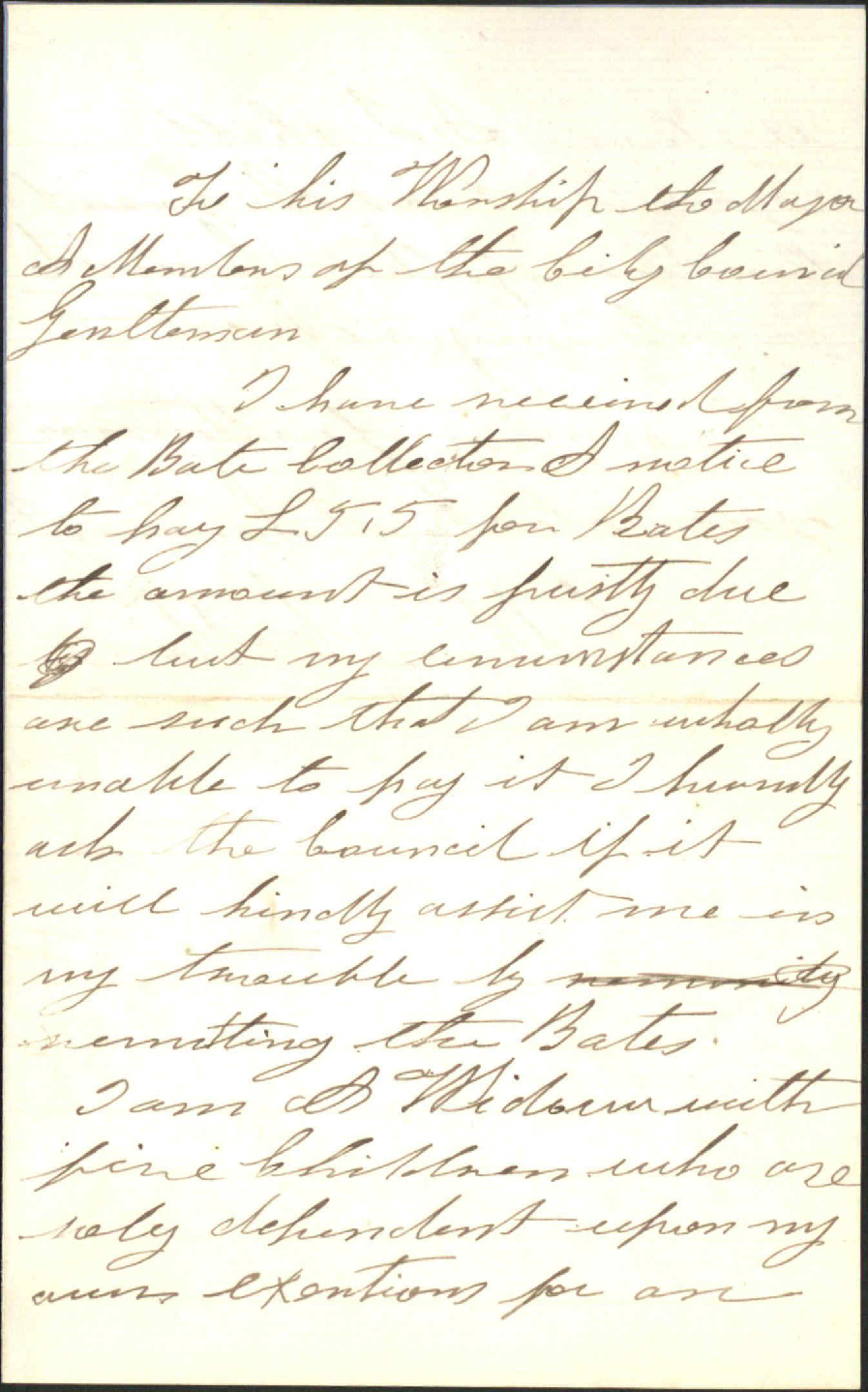 Letter (with supporting letter) asking the Council to consider dropping rate charges for E Collins due to her financial circumstances - Ellen Collins