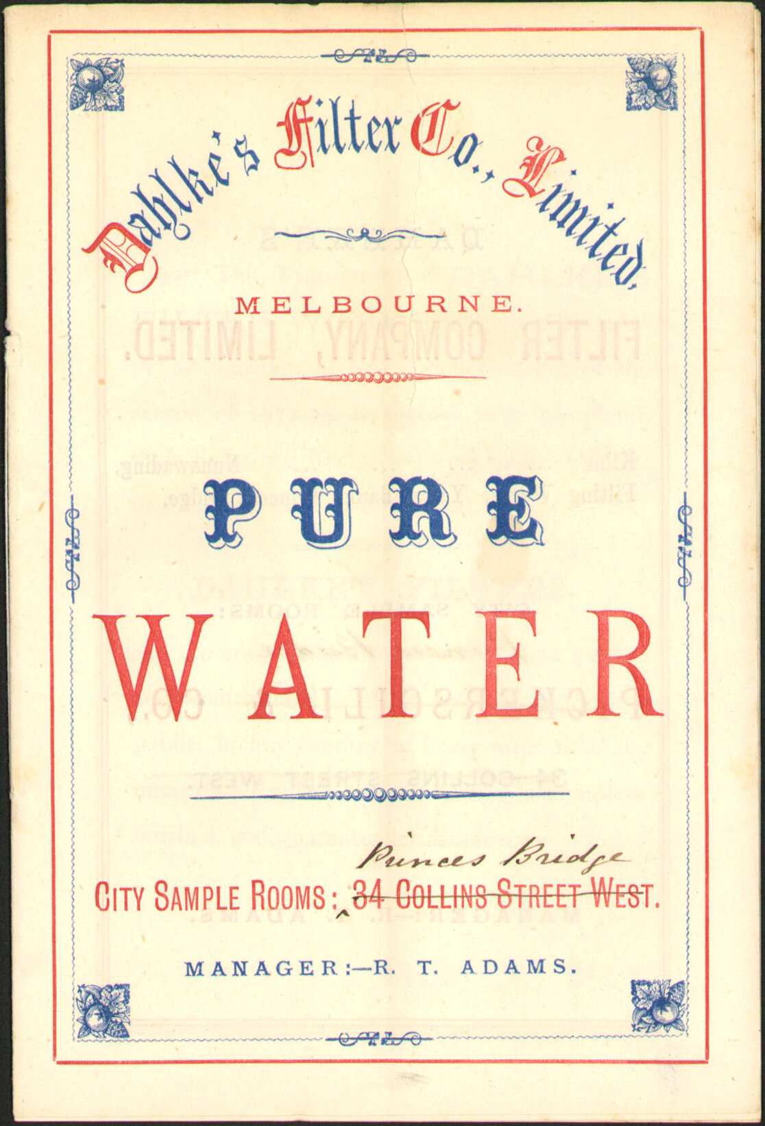 Pamphlet: Dahlke's Filter Co., Limited, Melbourne. Pure Water