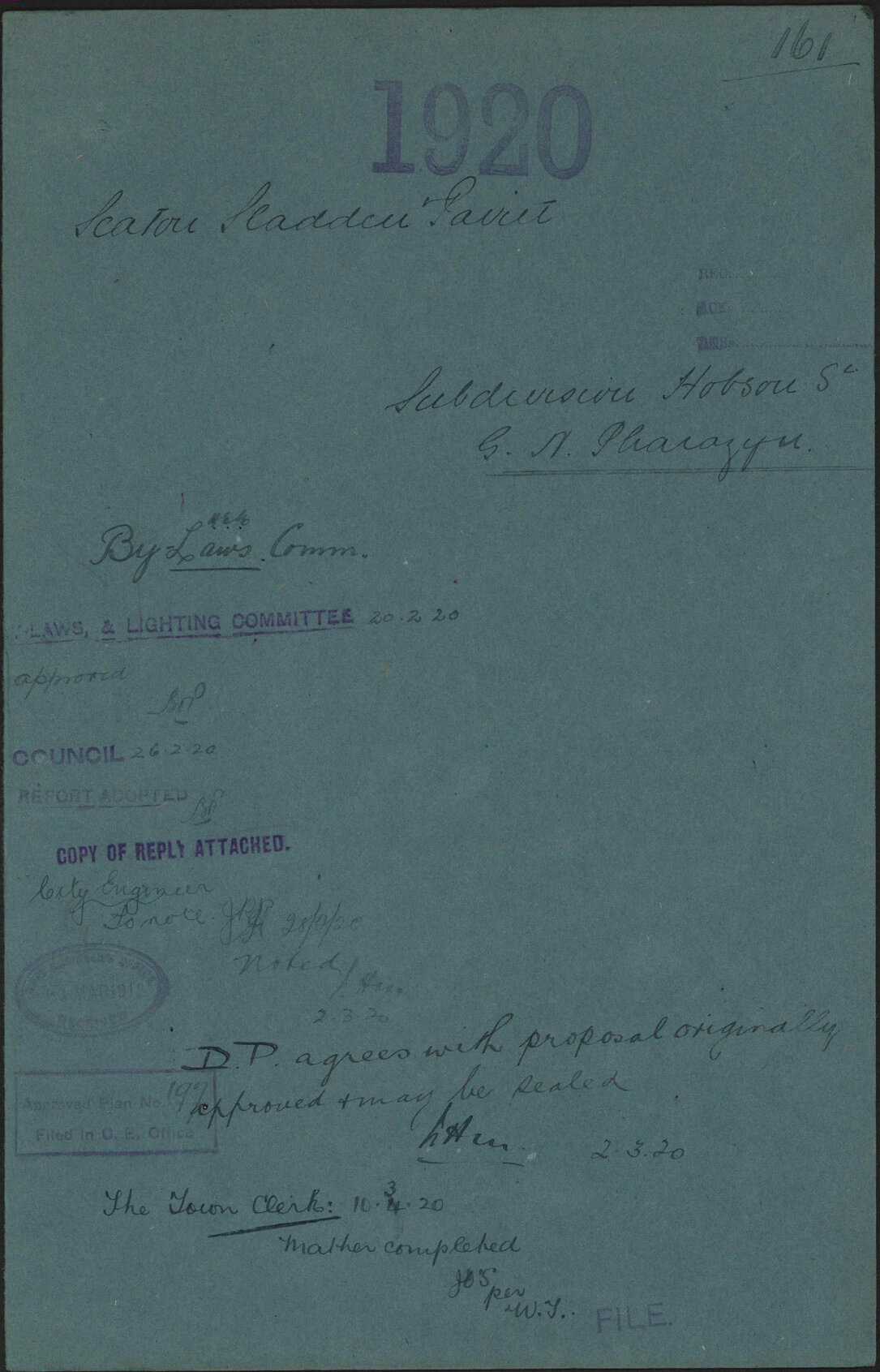 Subdivision, Hobson Street, G N Pharazyn - Seaton, Sladden &amp; Pavitt