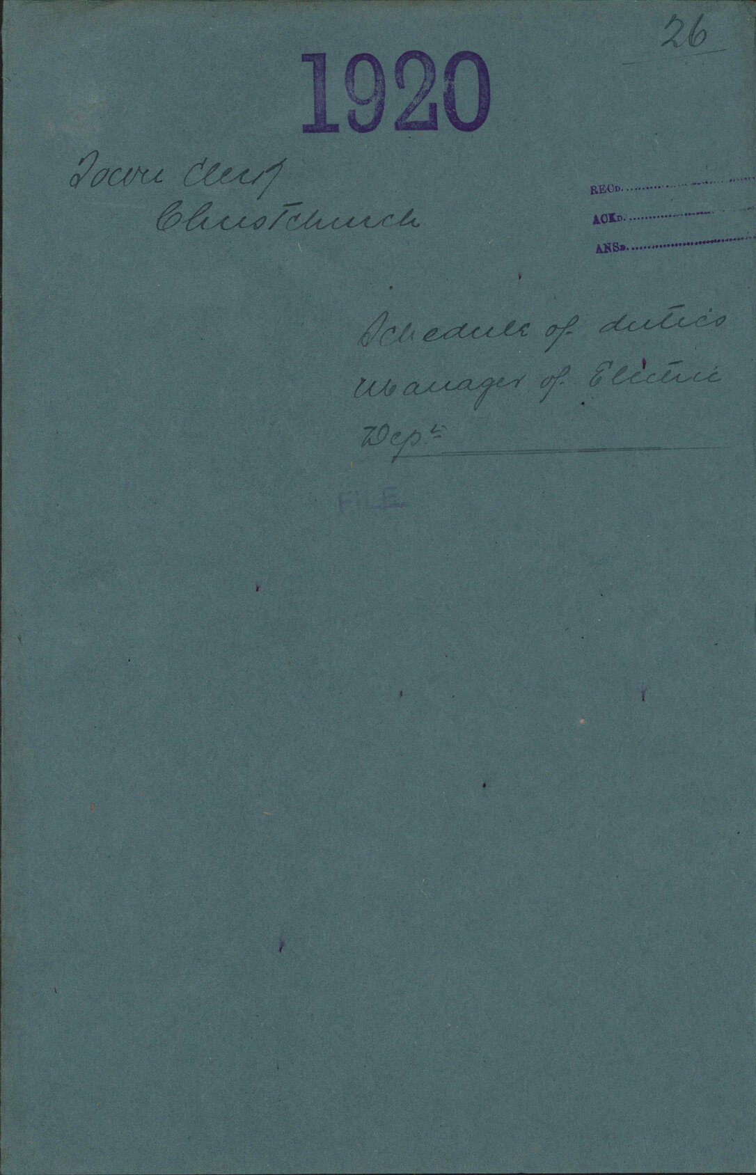 Schedule of duties, Manager of Electric Department - Town Clerk, Christchurch