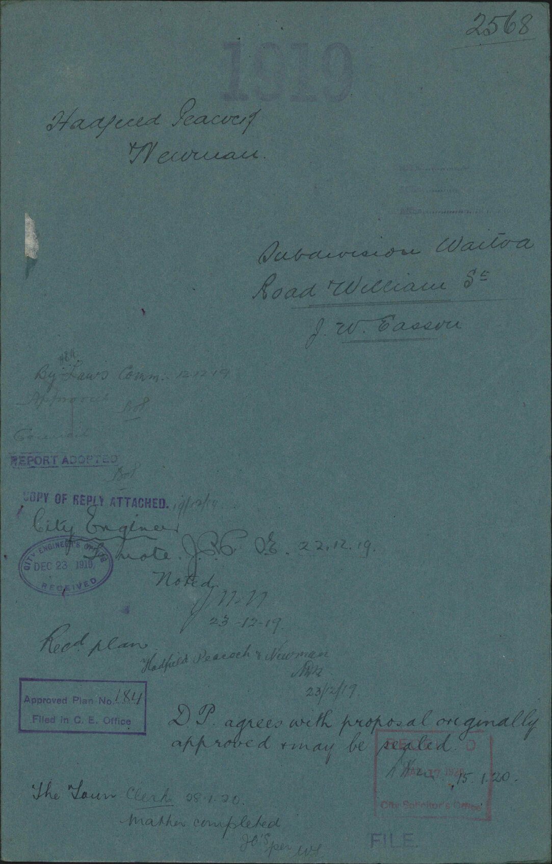 Subdivision, Waitoa Road and William Street, J W Easson - Hadfield, Peacock &amp; Newman