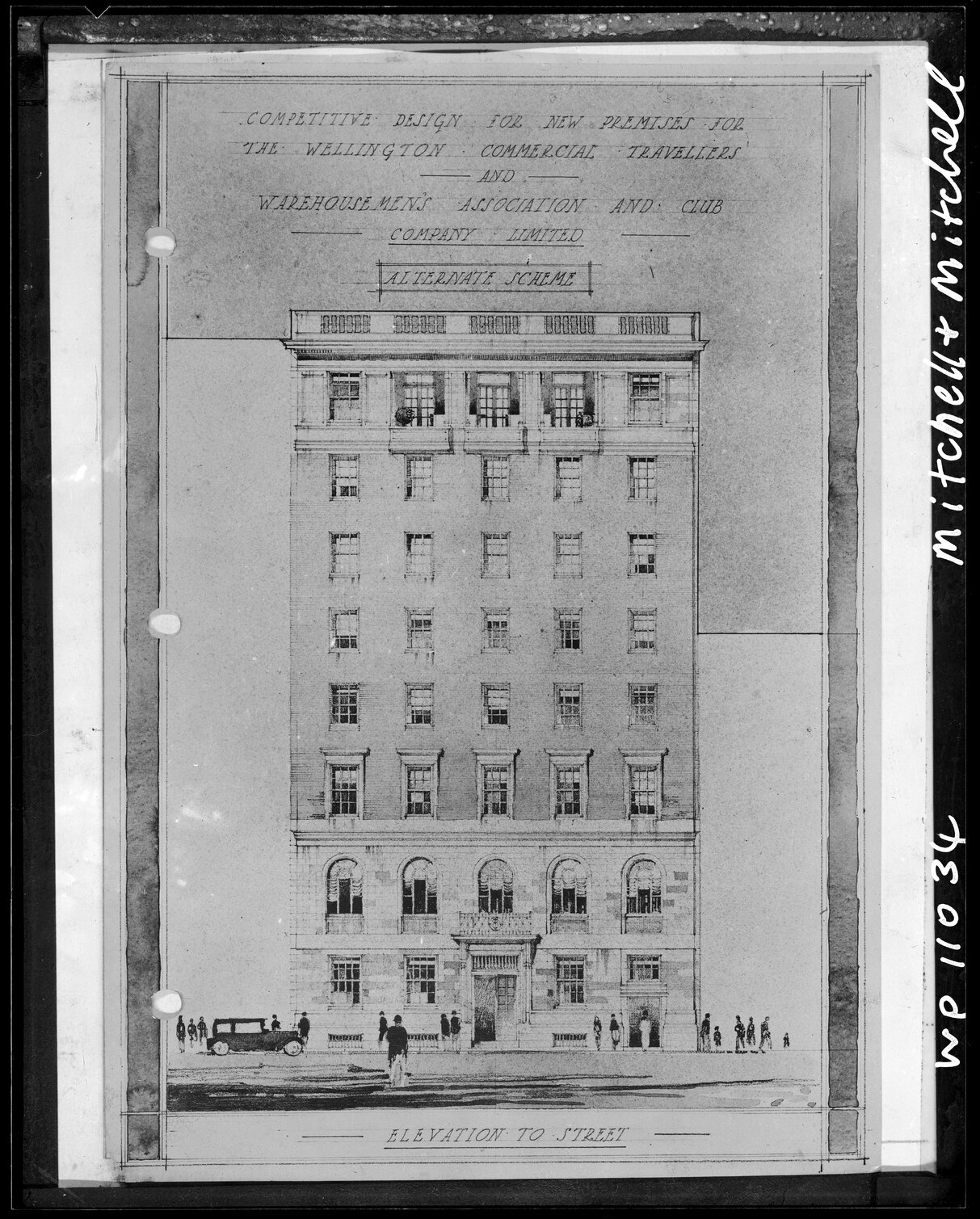 Copy photograph of proposed front elevation for the Wellington Commercial Travelers, Customhouse Quay