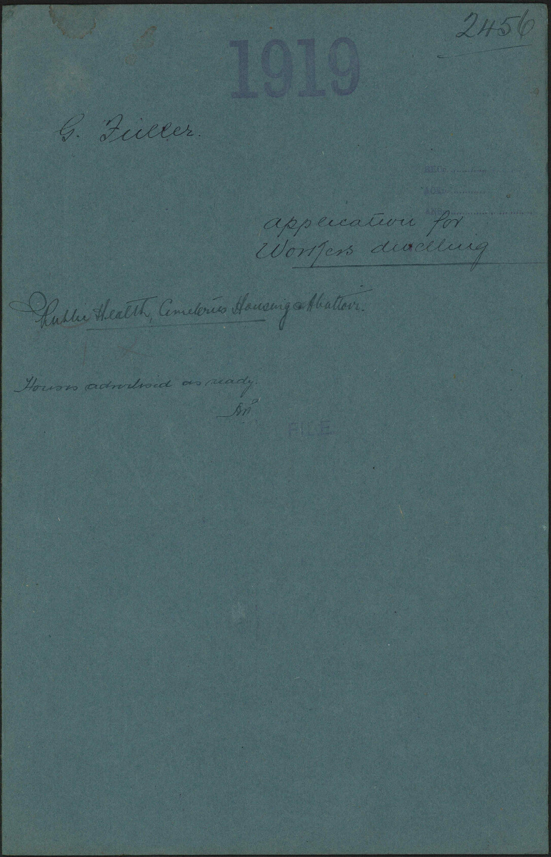 Application for worker's dwelling - G Fuller