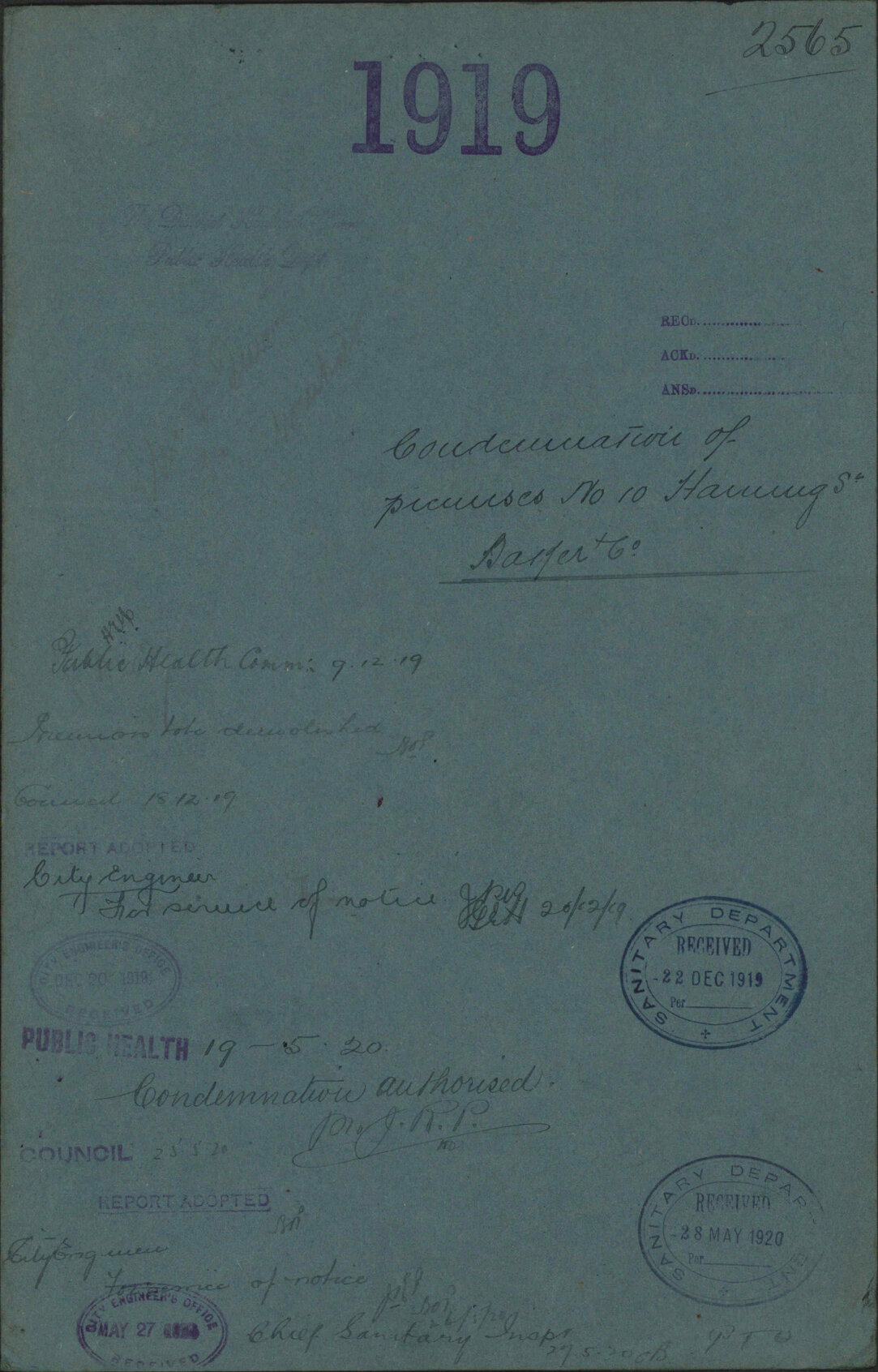 Condemnation of premises, 10 Haining Street, Baker &amp; Co - The District Health Officer, Public Health Department