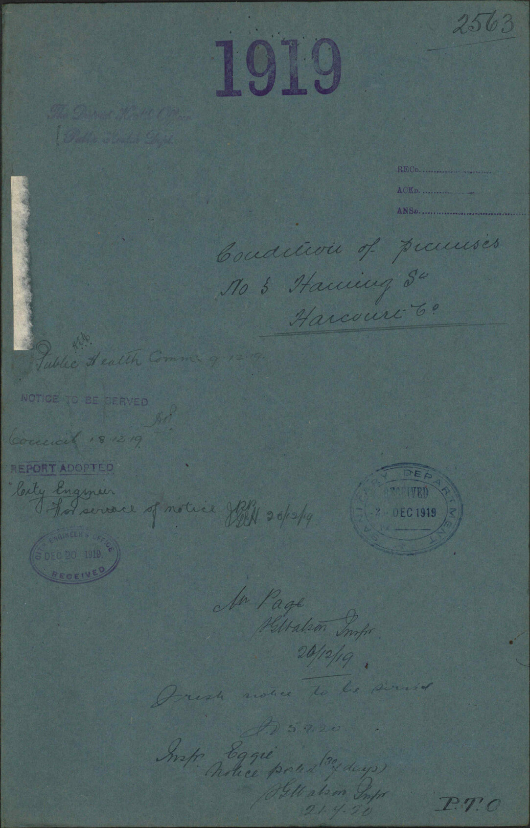 Condition of premises, 3 Haining Street, Harcourt &amp; Co - The District Health Officer, Public Health Department