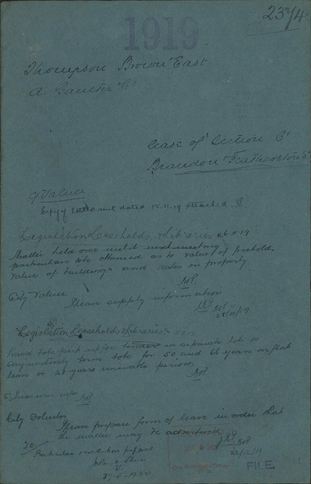 Lease of section, corner Brandon and Featherston Street - Thompson, Brown &amp; East; A Gaulter &amp; Co
