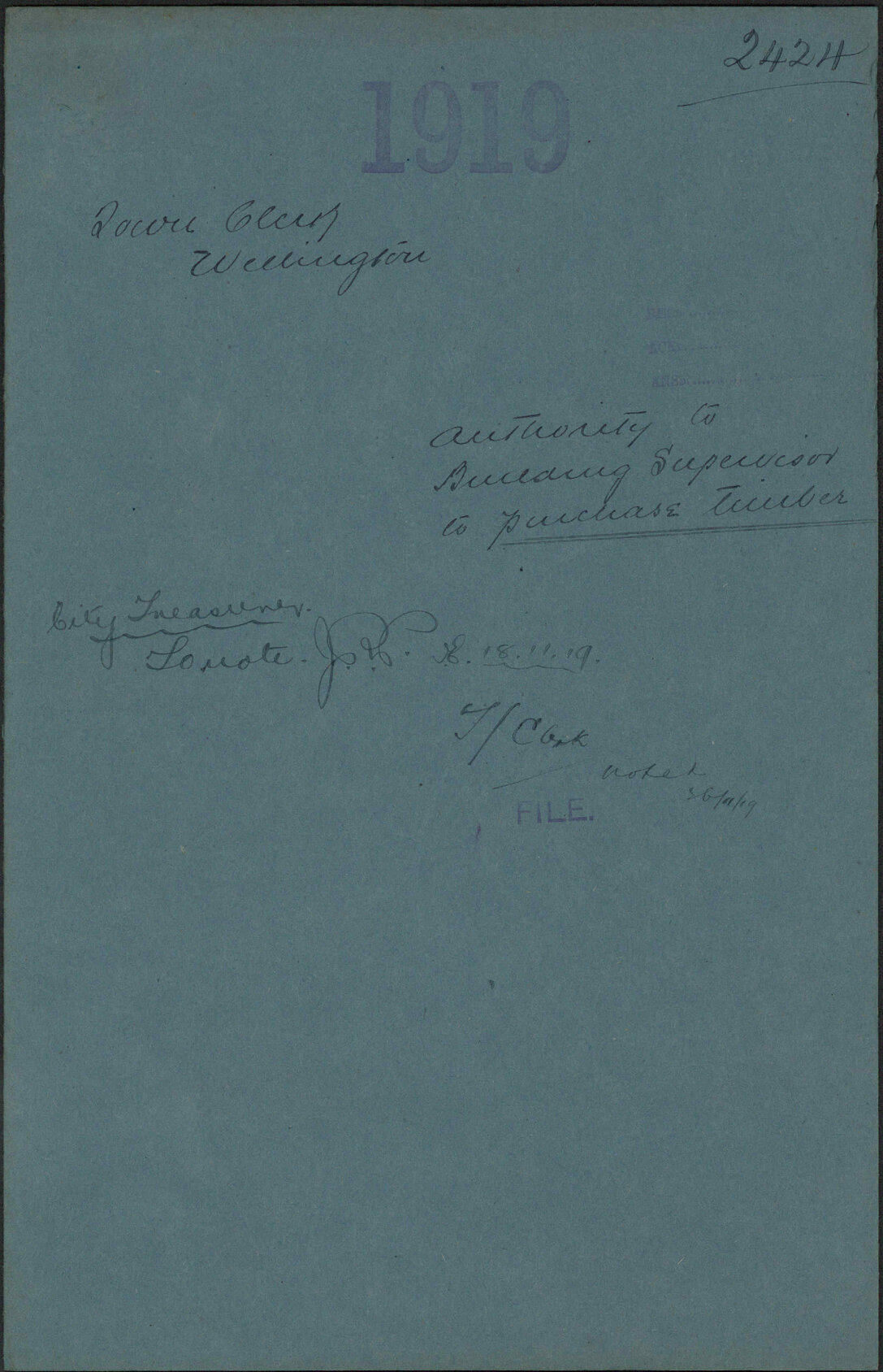 Authority to Building Supervisor to purchase timber - Town Clerk, Wellington