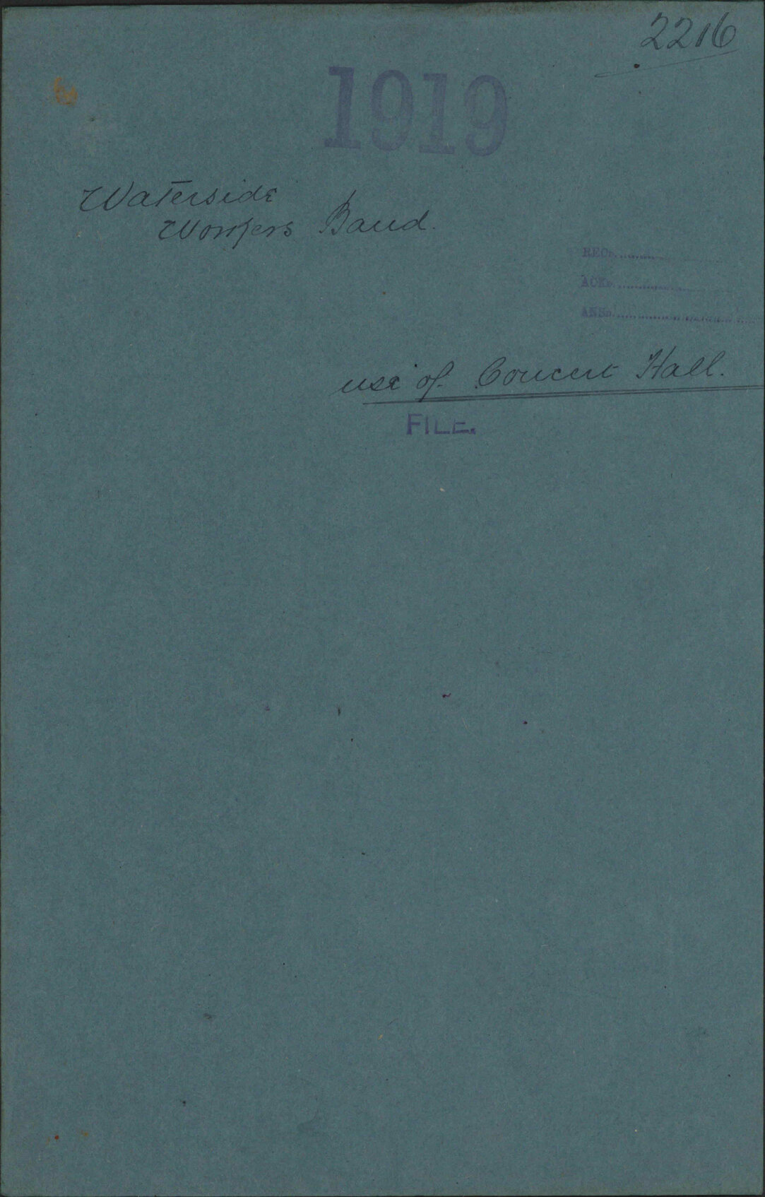 Use of Concert Hall - Waterside Workers Band