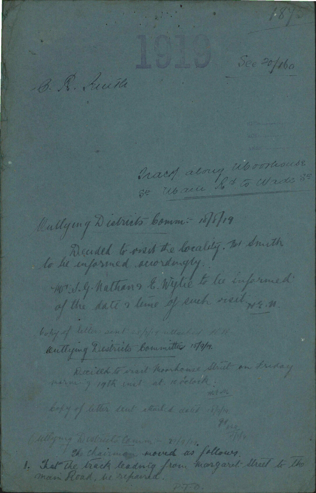 Track along Moorhouse Street, Main Road to Wade Street - C R Smith