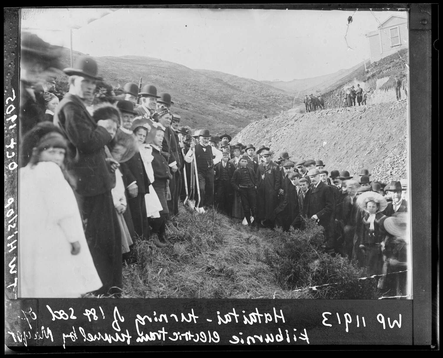Turning of the first sod of the Kilbirnie Electric Tram Tunnel, by T W Hislop, Mayor of Wellington