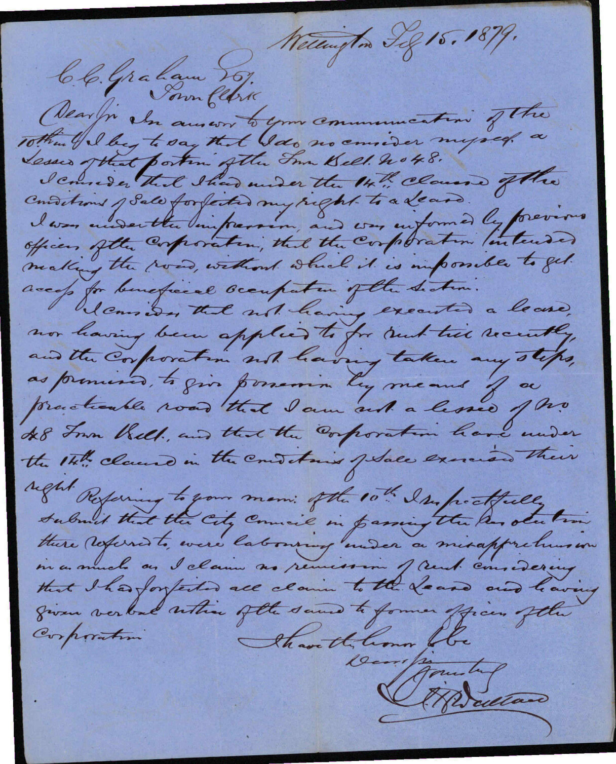 Re dispute over town belt encroachment - J W Wallace