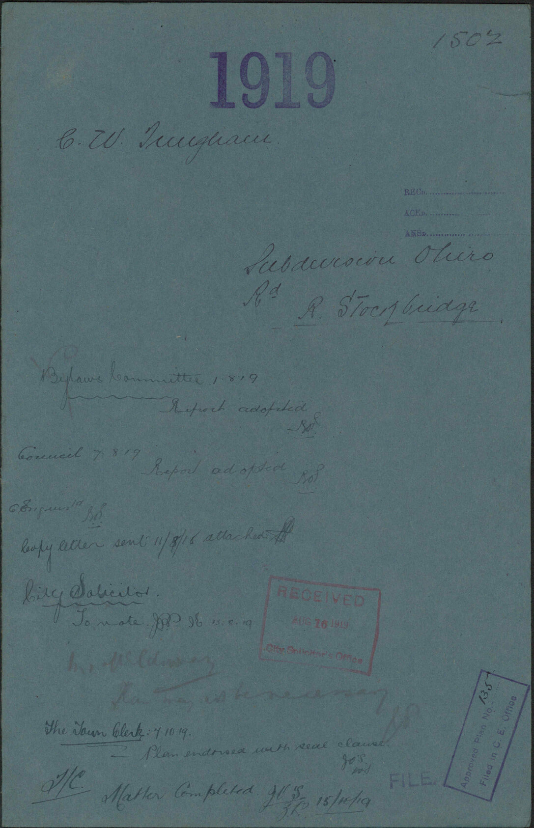 Subdivision, Ohiro Road, R Stockbridge - C W Tringham