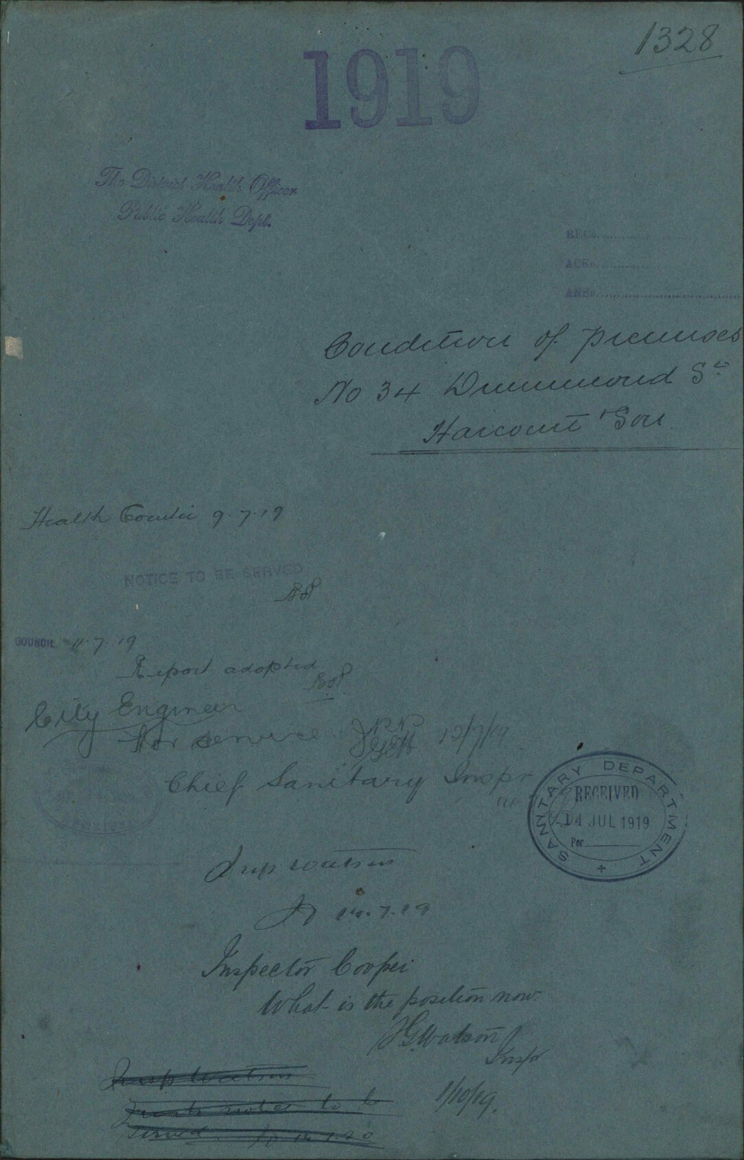 Condition of premises, 34 Drummond Street, Harcourt &amp; Co - The District Health Officer, Public Health Department
