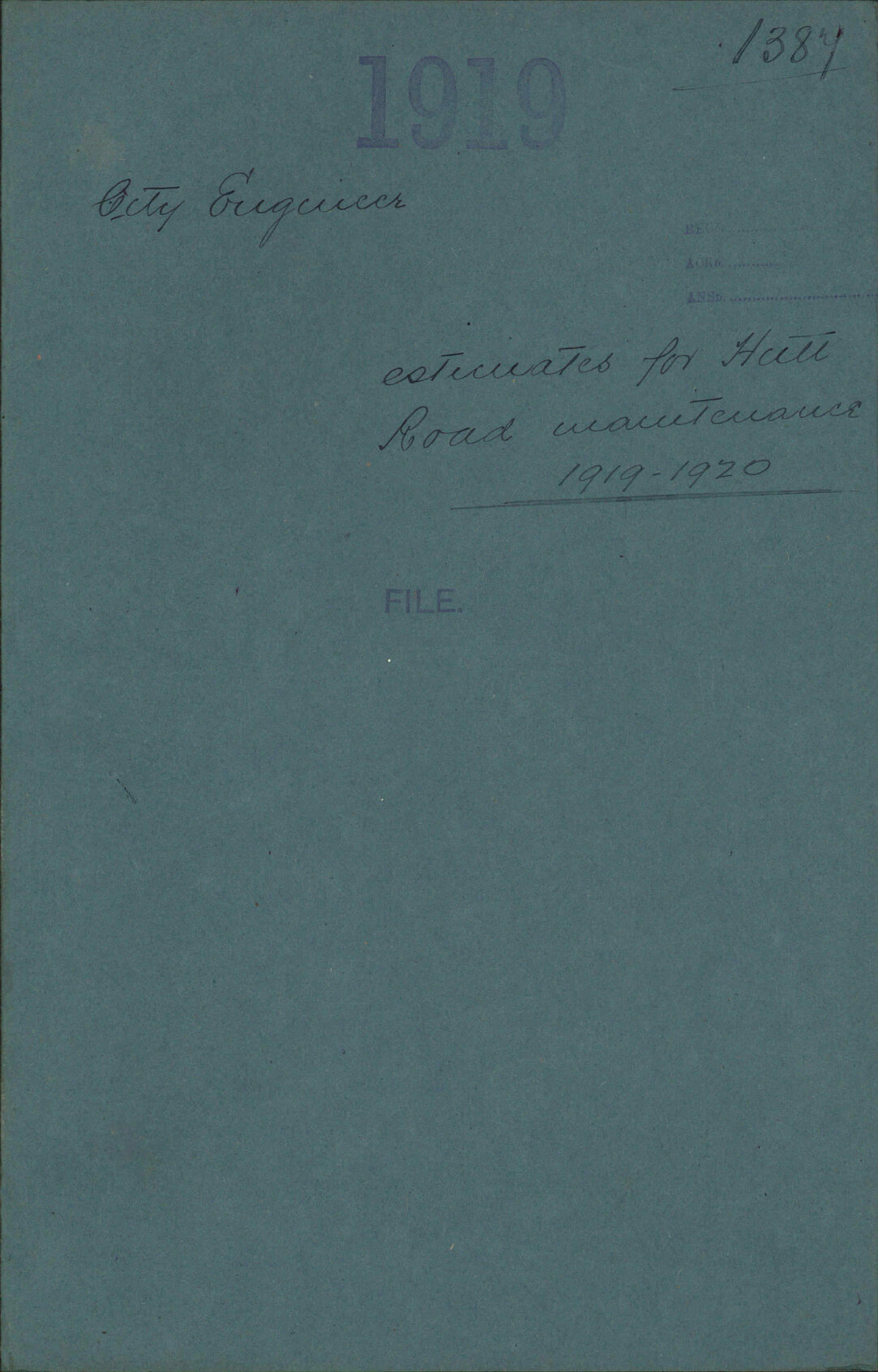 Estimates for Hutt Road maintenance 1919-1920 - City Engineer